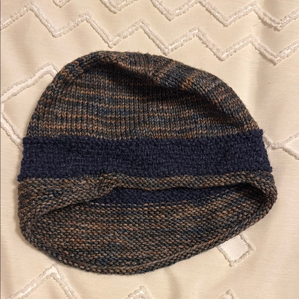 Striped Knit Beanie in Brown and Blue
